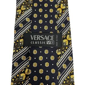 Versace Classic V2 Mens Tie Baroque Floral Black/Gold Silk 3.75" (W) x 56.5" (L)